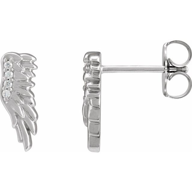 Sterling Silver .02 CTW Natural Diamond Angel Wing Earrings
