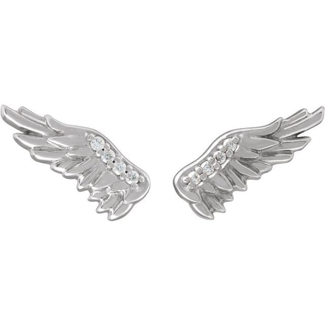 Sterling Silver .02 CTW Natural Diamond Angel Wing Earrings