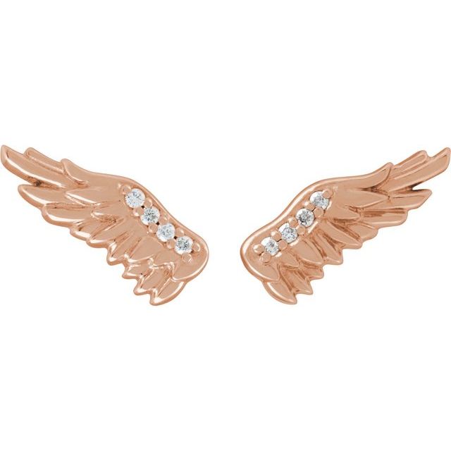 14K Rose .02 CTW Natural Diamond Angel Wing Earrings