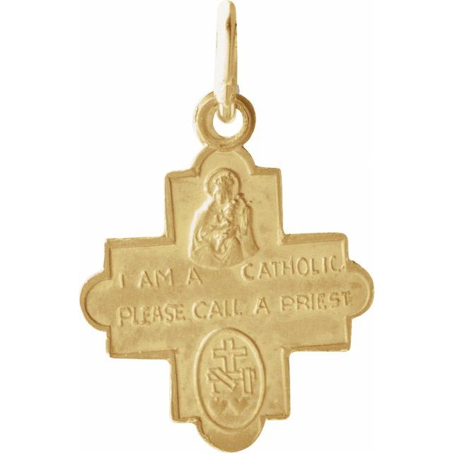 14K Yellow 12x12 mm Four-Way Cross Medal