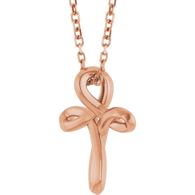 14K Rose Freeform Cross 16-18" Necklace