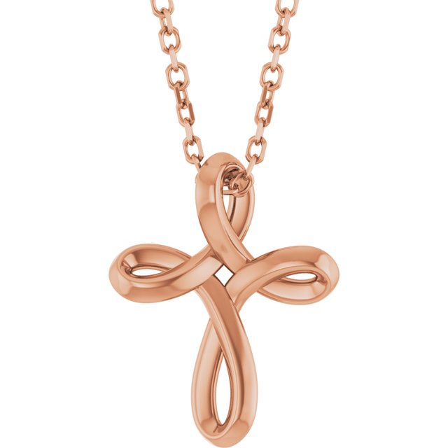 14K Rose Freeform Cross 16-18" Necklace
