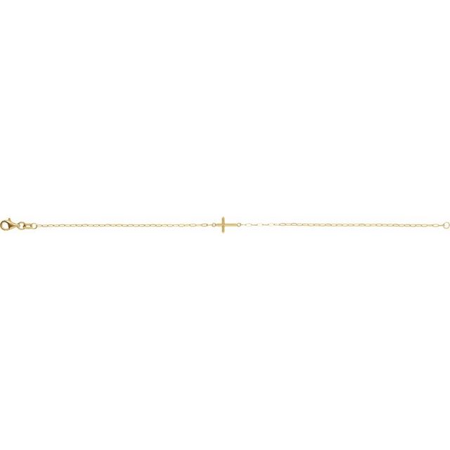 14K Yellow Sideways Cross 7" Bracelet