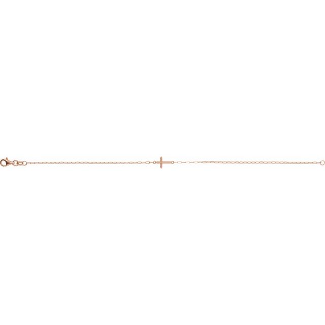 14K Rose Sideways Cross 7" Bracelet