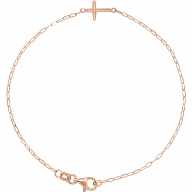 14K Rose Sideways Cross 7" Bracelet