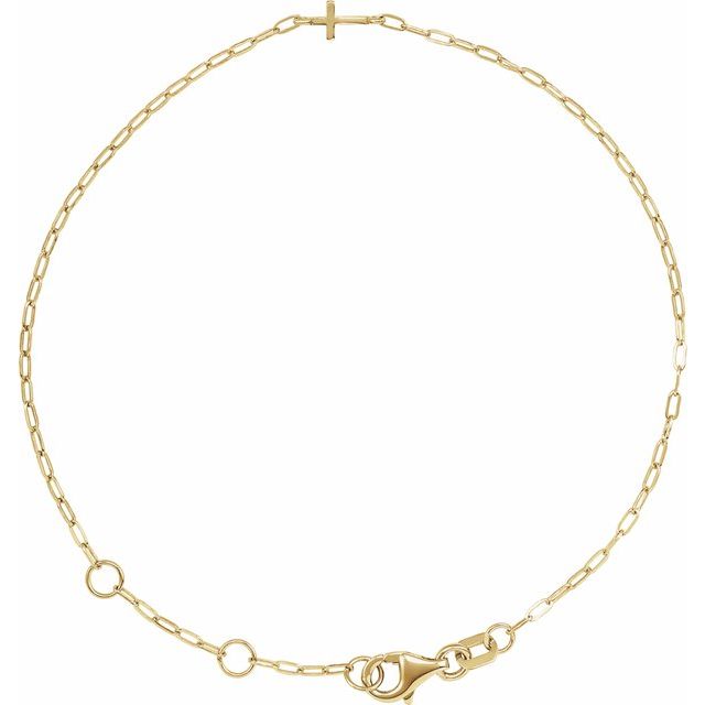 14K Yellow Sideways Cross Paperclip-Style Chain 6 1/2-7 1/2" Bracelet