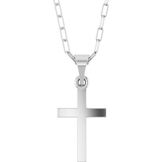 14K White Cross & Paperclip-Style Chain 18" Necklace