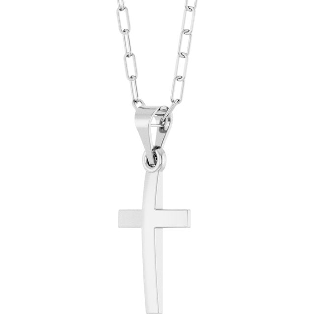 14K White Cross & Paperclip-Style Chain 18" Necklace