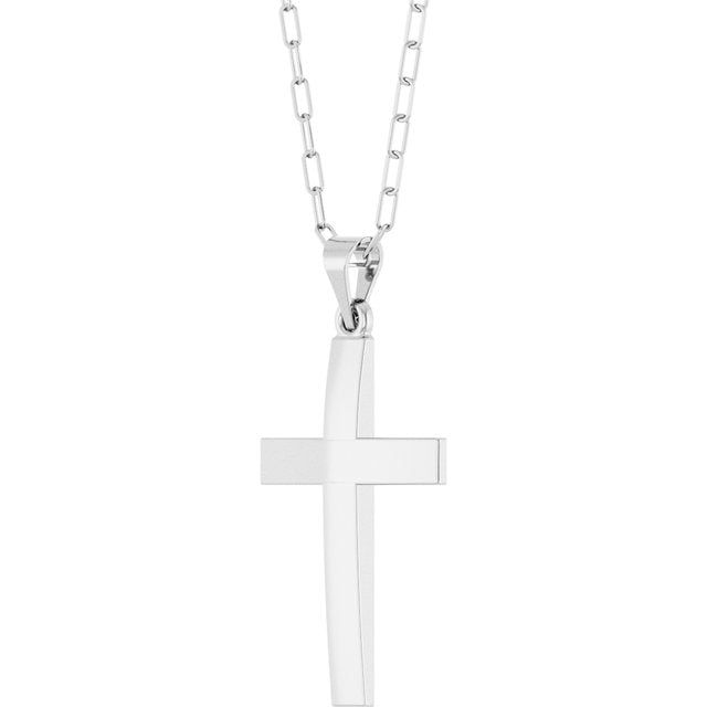 14K White Cross & Paperclip-Style Chain 18" Necklace