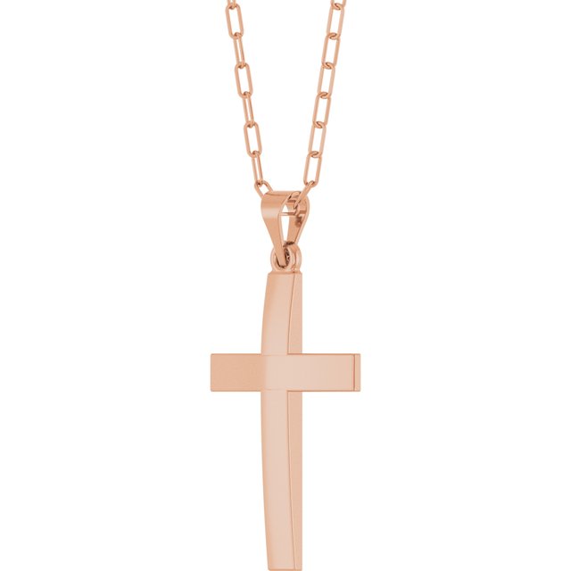 14K Rose Cross & Paperclip-Style Chain 18" Necklace