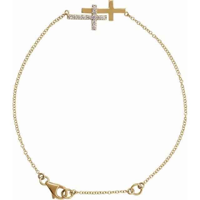 14K Yellow 1/5 CTW Natural Diamond Double Sideways Cross 7-8" Bracelet