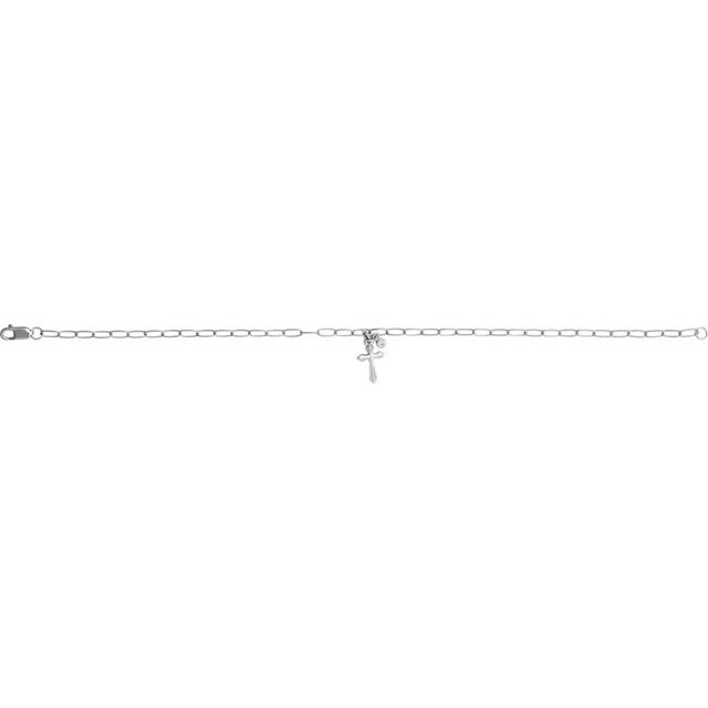 14K White .03 CTW Natural Diamond Cross Charm 7" Bracelet