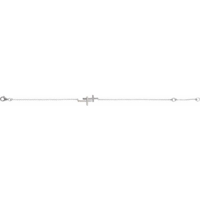 14K White 1/5 CTW Natural Diamond Double Sideways Cross 7-8" Bracelet