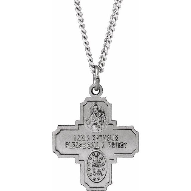 Sterling Silver 25x24 mm Four-Way Cross Medal 24" Necklace