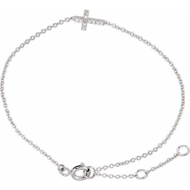 14K White .04 CTW Natural Diamond Sideways Cross Youth 7" Bracelet