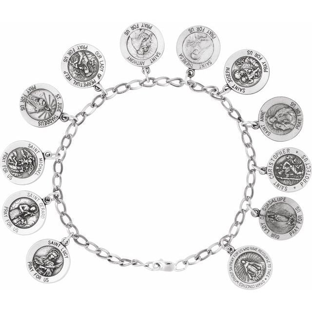 Sterling Silver Saints Charm 7 1/2" Bracelet