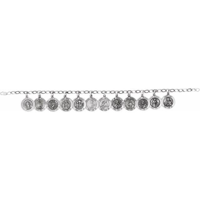 Sterling Silver Saints Charm 7 1/2" Bracelet