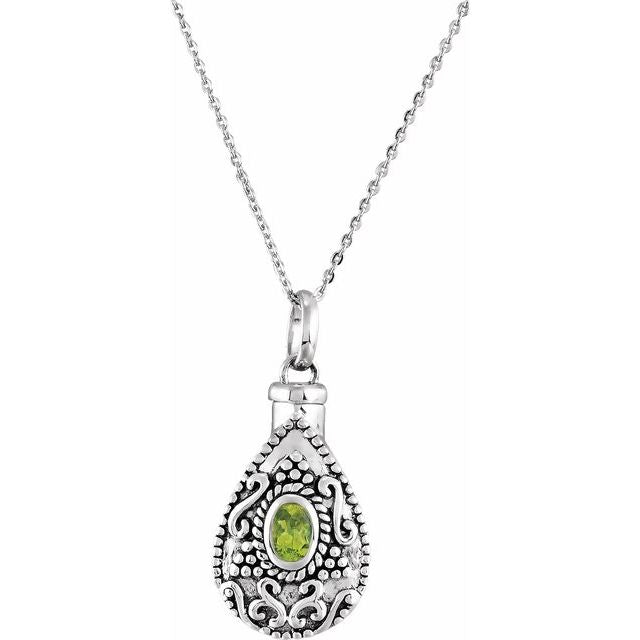 Sterling Silver 6x4 mm Oval August Birthstone Ash Holder 18" Necklace