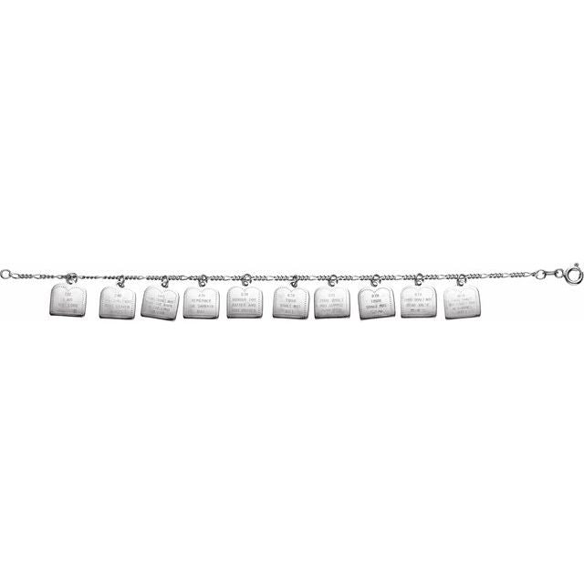 Sterling Silver Ten Commandments Charm 7" Bracelet
