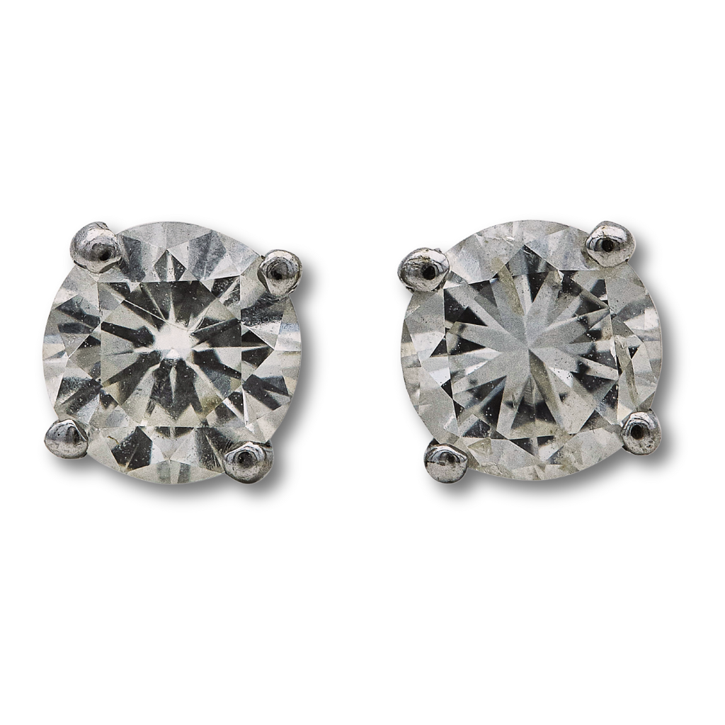 14K White Gold Diamond Stud Earrings – 1.00 ctw, 5.1mm Round