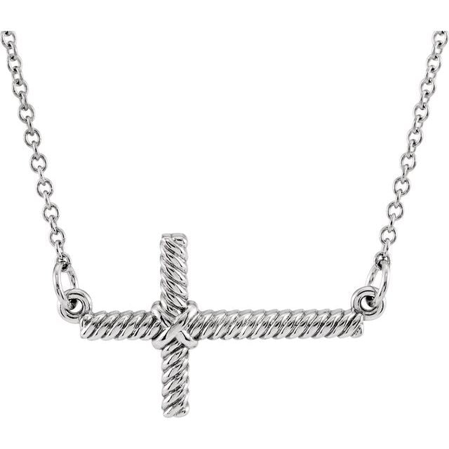 14K White 20.1x11.3 mm Sideways Rope Cross 16.5" Necklace