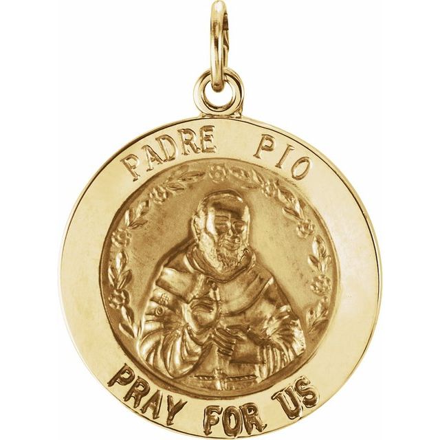 14K Yellow 18 mm Round St. Padre Pio Medal