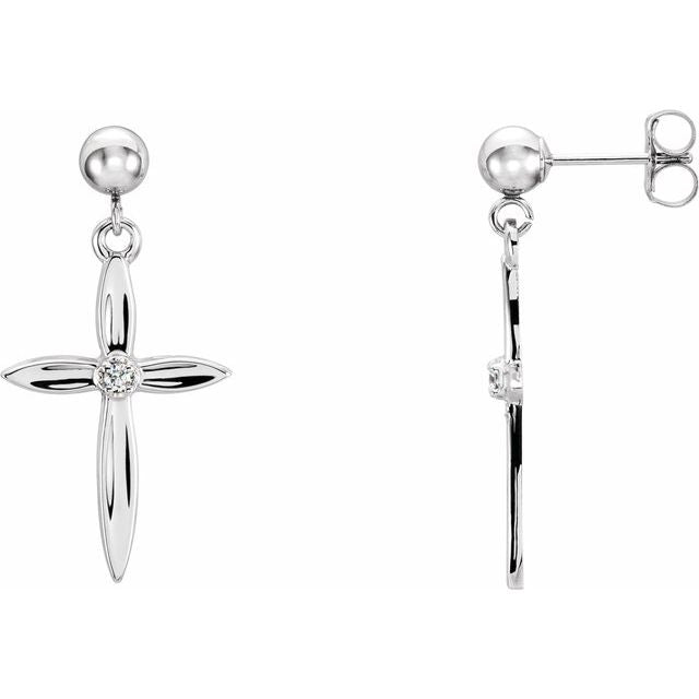 14K White .04 CTW Natural Diamond Cross Earrings