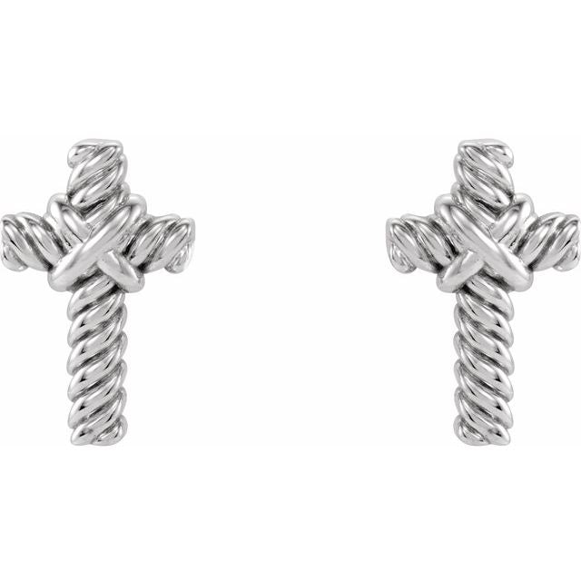 14K White Rope Cross Earrings