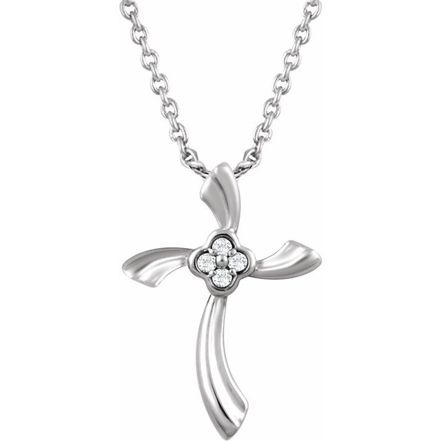 Sterling Silver .03 CTW Natural Diamond Cross 18" Necklace
