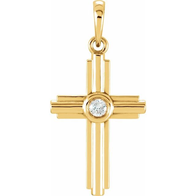 14K Yellow .06 CT Natural Diamond Cross Pendant