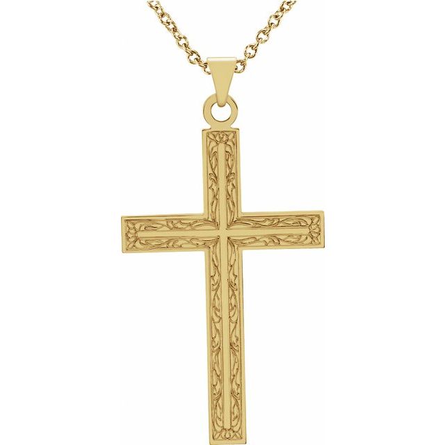 14K Yellow 18x12 mm Cross 18" Necklace