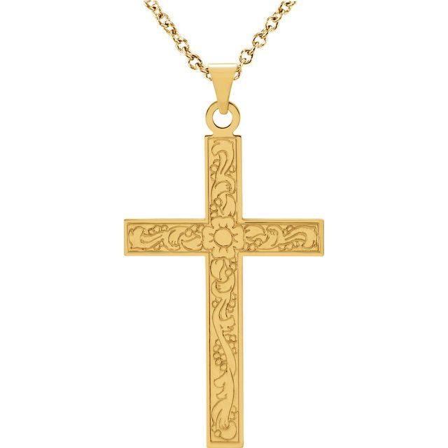 14K Yellow 18x12 mm Cross 18" Necklace