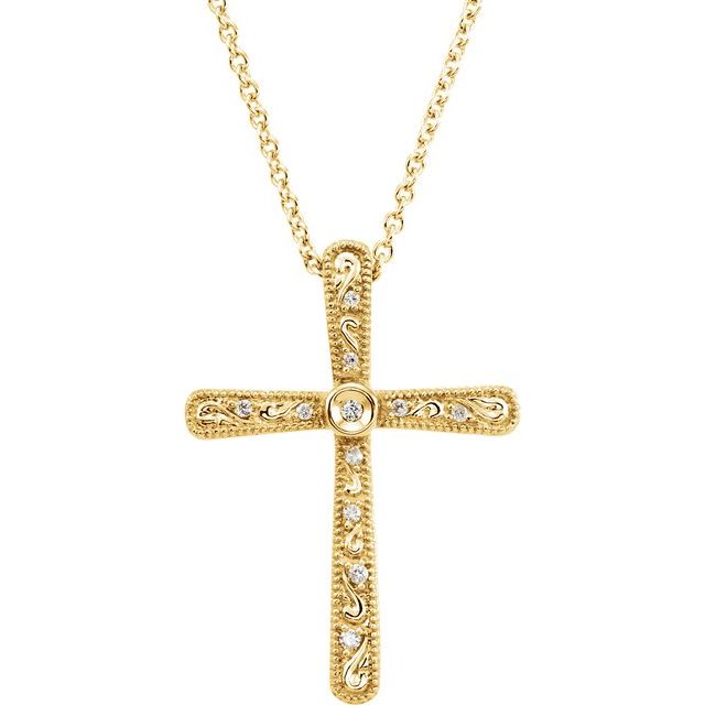 14K Yellow .05 CTW Natural Diamond Cross 18" Necklace