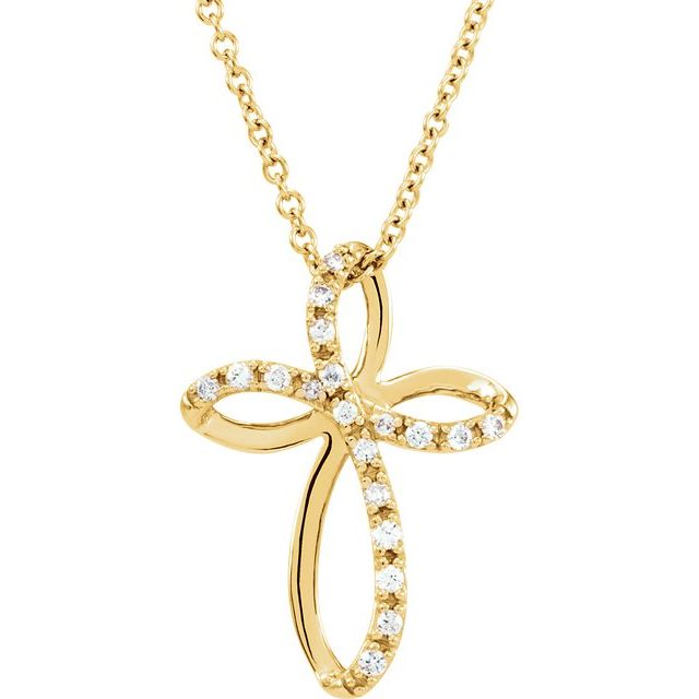 14K Yellow 1/10 CTW Natural Diamond Cross 18" Necklace