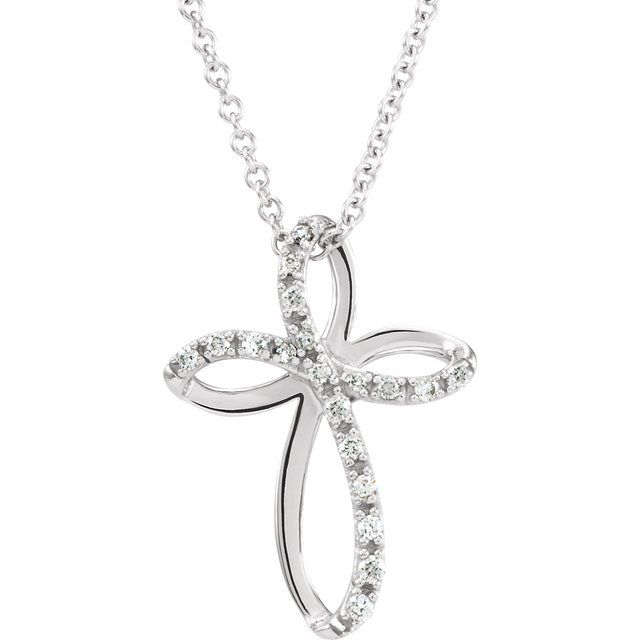 14K White 1/10 CTW Natural Diamond Cross 18" Necklace