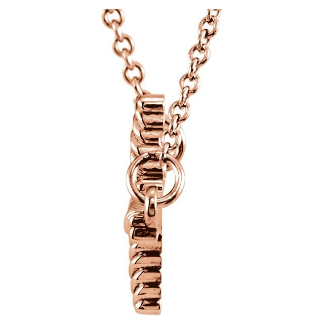 14K Rose 20.1x11.3 mm Sideways Rope Cross 16.5" Necklace