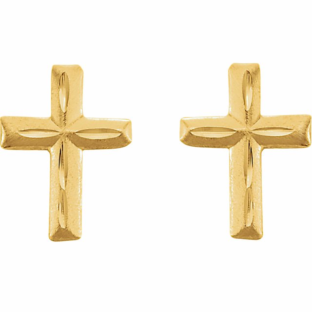 14K Yellow Youth Cross Earrings