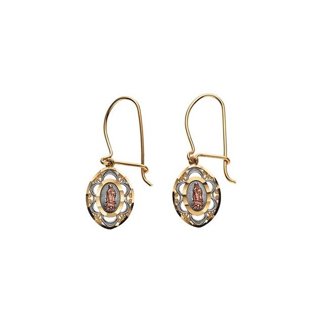 14K Yellow/Rose Oval Our Lady of Guadalupe Earrings