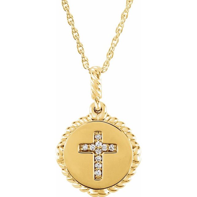 14K Yellow .04 CTW Natural Diamond Cross Rope 16-18" Necklace
