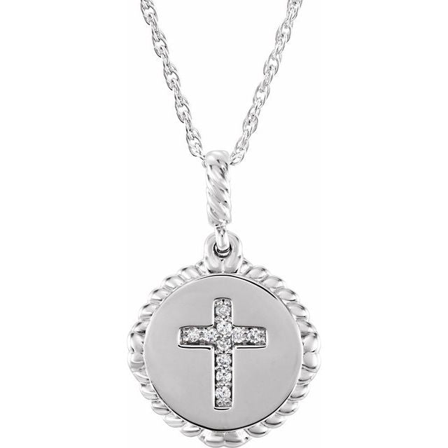 14K White .04 CTW Natural Diamond Cross Rope 16-18" Necklace