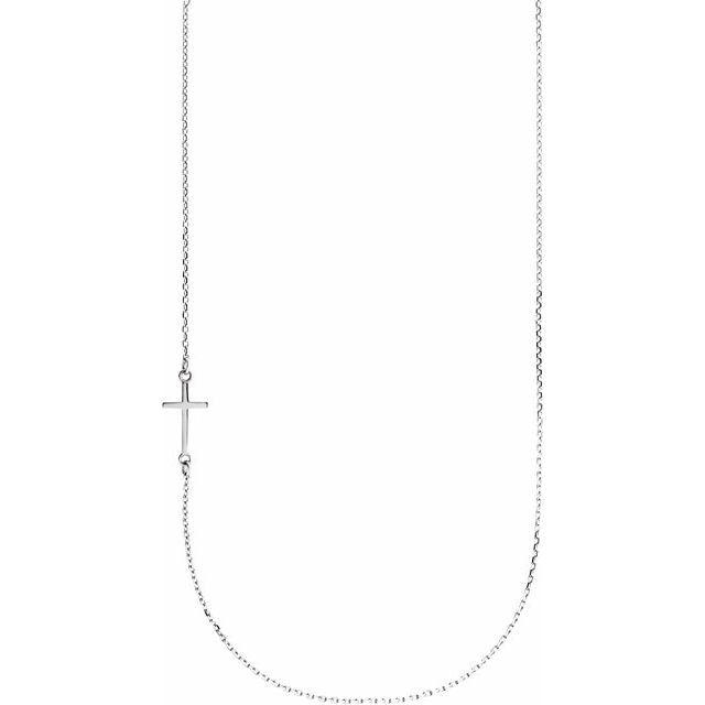 14K White Off-Center Sideways Cross 16" Necklace