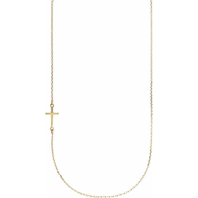 14K Yellow Off-Center Sideways Cross 16" Necklace