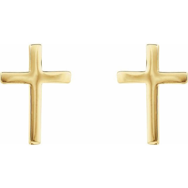 14K Yellow 10 mm Cross Earrings
