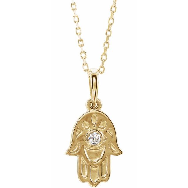 14K Yellow .03 CTW Natural Diamond Hamsa 16-18" Necklace