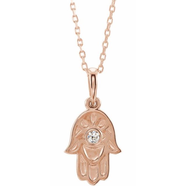 14K Rose .03 CTW Natural Diamond Hamsa 16-18" Necklace