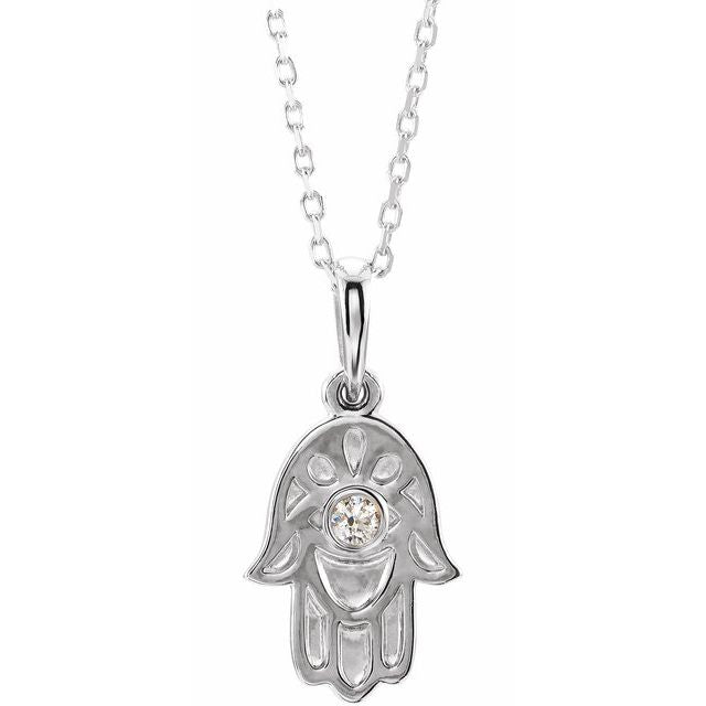 Sterling Silver .03 CTW Diamond Hamsa 16-18" Necklace