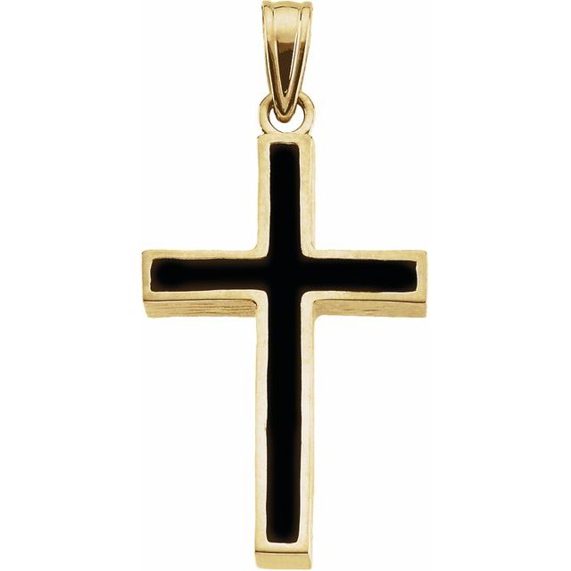14K Yellow & Black Epoxy 24x16 mm Cross Pendant