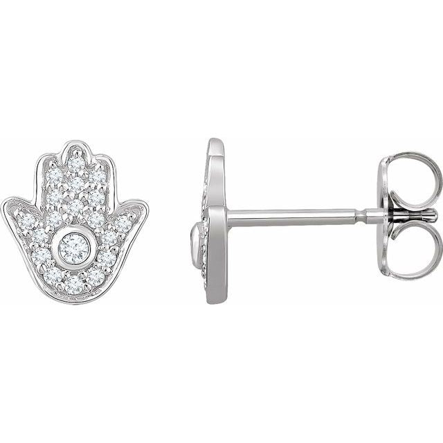 14K White 1/5 CTW Natural Diamond Hamsa Earrings