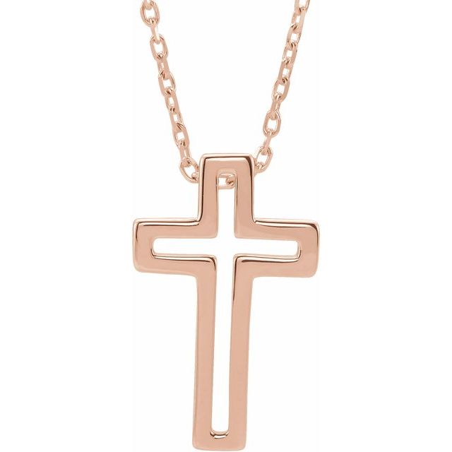 14K Rose Open Cross 16-18" Necklace