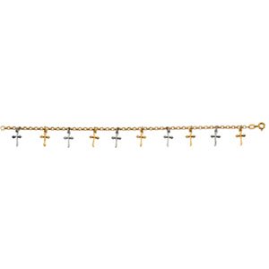 14K Yellow/White Cross 7" Bracelet